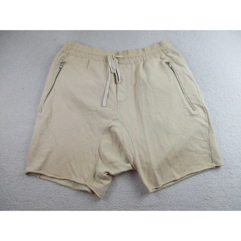 MNML Shorts Mens Large Beige Drawstring‎ Zipper Pockets Cargo Streetwear India